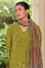 Load image into Gallery viewer, Green Pure Muslin Shimmer Digital Print Straight Cut Dress