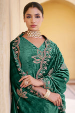 Load image into Gallery viewer, Green Color Embroidered Designer Salwar Suit In Pure Viscose Velvet Fabric