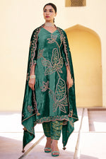 Load image into Gallery viewer, Green Color Embroidered Designer Salwar Suit In Pure Viscose Velvet Fabric