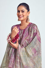 Load image into Gallery viewer, Pure Moga Silk Embroidery And Batik Print Long Straight Cut Salwar Kameez In Purple Color