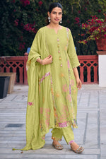 Load image into Gallery viewer, Chanderi Fabric Green Color Salwar Suit With Hand Dori Work