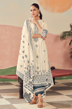 Load image into Gallery viewer, Beige Color Pure Cotton Jacquard Embroidery Work Salwar Kameez