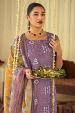 Load image into Gallery viewer, Purple Pure Muslin Lucknowi Embroidery Work Straight Cut Salwar Suit