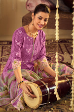 Load image into Gallery viewer, Lavender Pure Muslin Lucknowi Embroidery Straight Cut Dress for Festive Wear