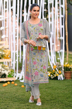 Load image into Gallery viewer, Ethnic South Cotton Embroidered Salwar Kameez With Kota Checks Dupatta