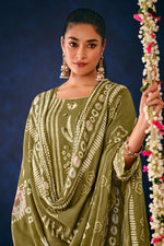 Load image into Gallery viewer, Olive Green Premium Pashmina Digital Print Dress