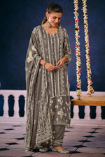 Load image into Gallery viewer, Pure Premium Pashmina Digital Print Casual Salwar Kameez In Grey Color