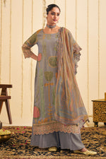 Load image into Gallery viewer, Stylish Grey Pure Tissue Silk Digital Print Palazzo Salwar Suit Outfit