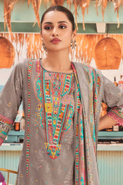 Elegant Grey Cotton Embroidery Work Salwar Kameez With Lace Border And Fancy Dupatta