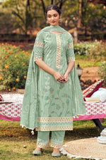Load image into Gallery viewer, Pure Cotton Hand Block Print Straight Cut Salwar Kameez In Sea Green Color