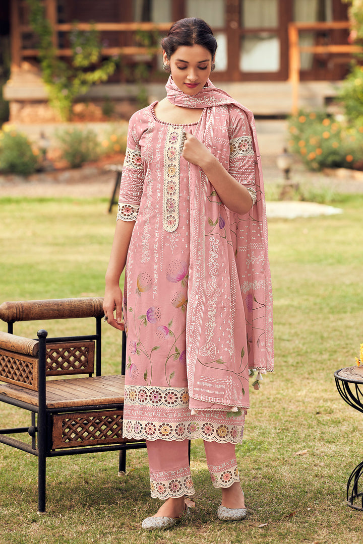 Pure Cotton Pink Hand Block Print Straight Cut Salwar Suit