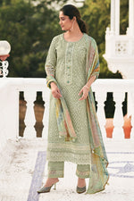 Load image into Gallery viewer, Pure Organdy Block Print Straight Cut Salwar Kameez In Sea Green