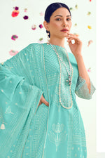 Load image into Gallery viewer, Pure Cotton Palazzo Suit In Cyan Color