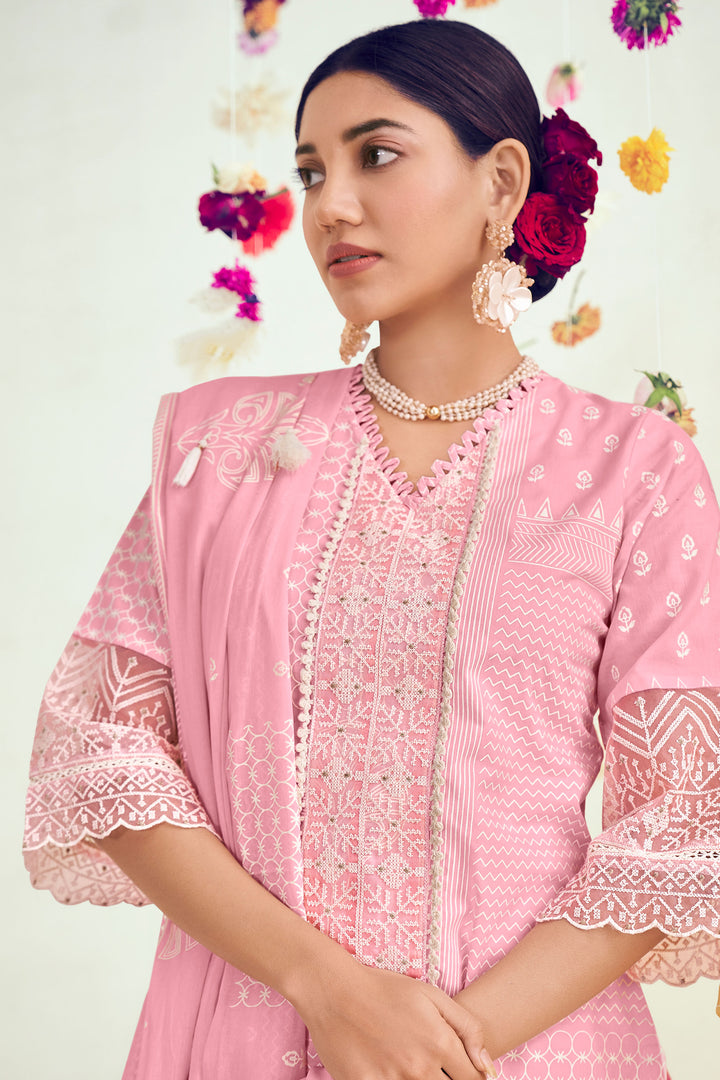 Pure Cotton Palazzo Salwar Kameez In Pink Color