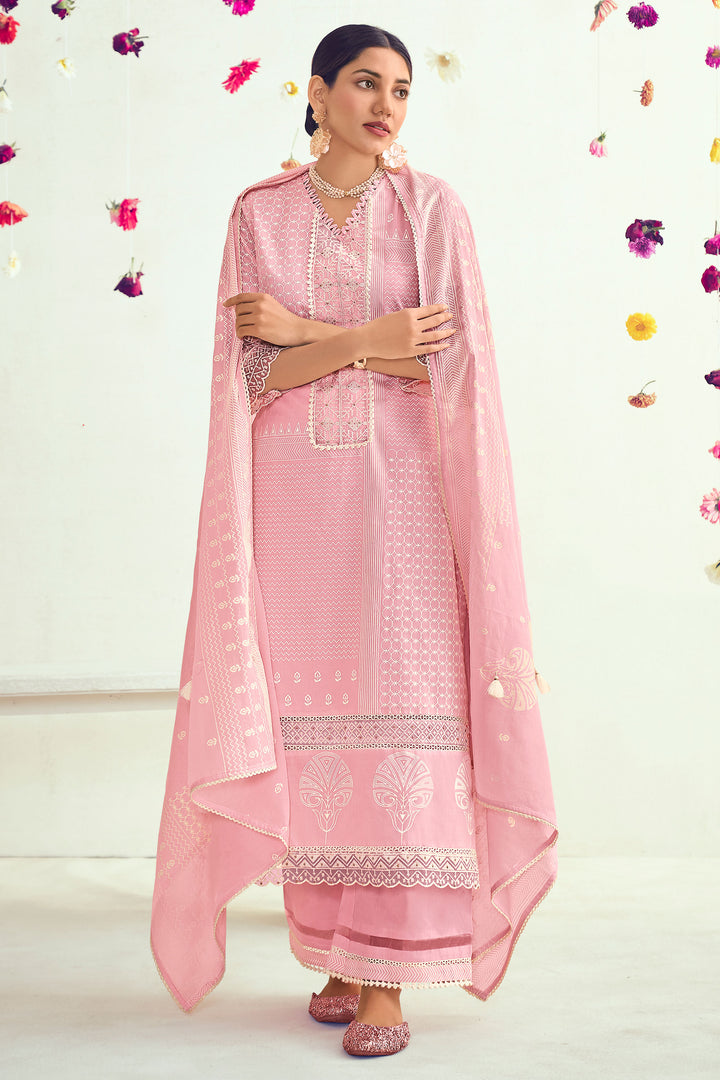 Pure Cotton Palazzo Salwar Kameez In Pink Color