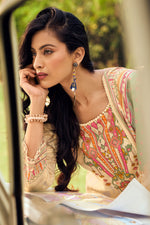 Load image into Gallery viewer, Beige Pure Mal Mal Cotton Embroidered Digital Print Designer Suit