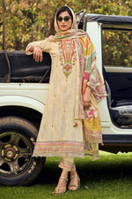 Load image into Gallery viewer, Beige Pure Mal Mal Cotton Embroidered Digital Print Designer Suit