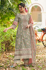 Load image into Gallery viewer, Grey Pure Cotton Hand Block Print Long Straight Cut Dress