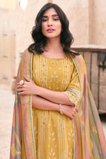 Load image into Gallery viewer, Mustard Pure Muslin Shimmer Digital Print Straight Cut Dress