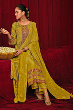 Load image into Gallery viewer, Silk Digital Print With Embroidered Dress In Mustard Color