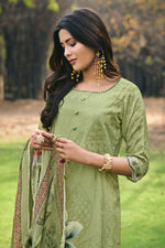 Load image into Gallery viewer, Green Pure Moga Silk Embroidered Dress
