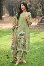 Load image into Gallery viewer, Green Pure Moga Silk Embroidered Dress