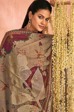 Load image into Gallery viewer, Purple Pure Silk Brocade Jacquard Digital Print Designer Straight Cut Suit