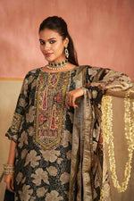 Load image into Gallery viewer, Pure Silk Brocade Jacquard Digital Print Designer Straight Cut Salwar Suit In Black Color