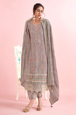 Load image into Gallery viewer, Lavender Pure Muslin Simmer Silk Digital Print With Handwork Designer Suit