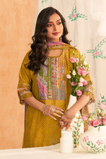 Load image into Gallery viewer, Yellow Bemberg Silk Slub Digital Print Designer Salwar Suit