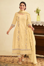 Load image into Gallery viewer, Beige Pure Cotton Khadi Block Print Long Straight Cut Salwar Kameez
