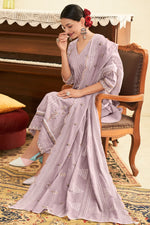 Load image into Gallery viewer, Pure Cotton Khadi Block Print Long Straight Cut Salwar Kameez In Lavender Color