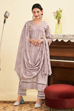 Load image into Gallery viewer, Pure Cotton Khadi Block Print Long Straight Cut Salwar Kameez In Lavender Color