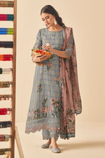 Load image into Gallery viewer, Grey Pure Muslin Digital Print Salwar Suit