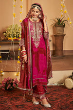 Load image into Gallery viewer, Maroon Pure Natural Silk Self Jacquard Digital Print Karva Chauth Dress