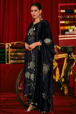Load image into Gallery viewer, Black Pure Viscose Velvet Fancy Embroidered Disigner Suit