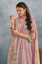 Load image into Gallery viewer, Lavender Pure Cotton Mal Mal Straight Cut Salwar Kameez For Women