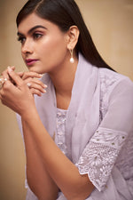 Load image into Gallery viewer, Lavender Color Pure Bemberg Georgette Fabric Embroidered Function Wear Fancy Straight Cut Salwar Kameez