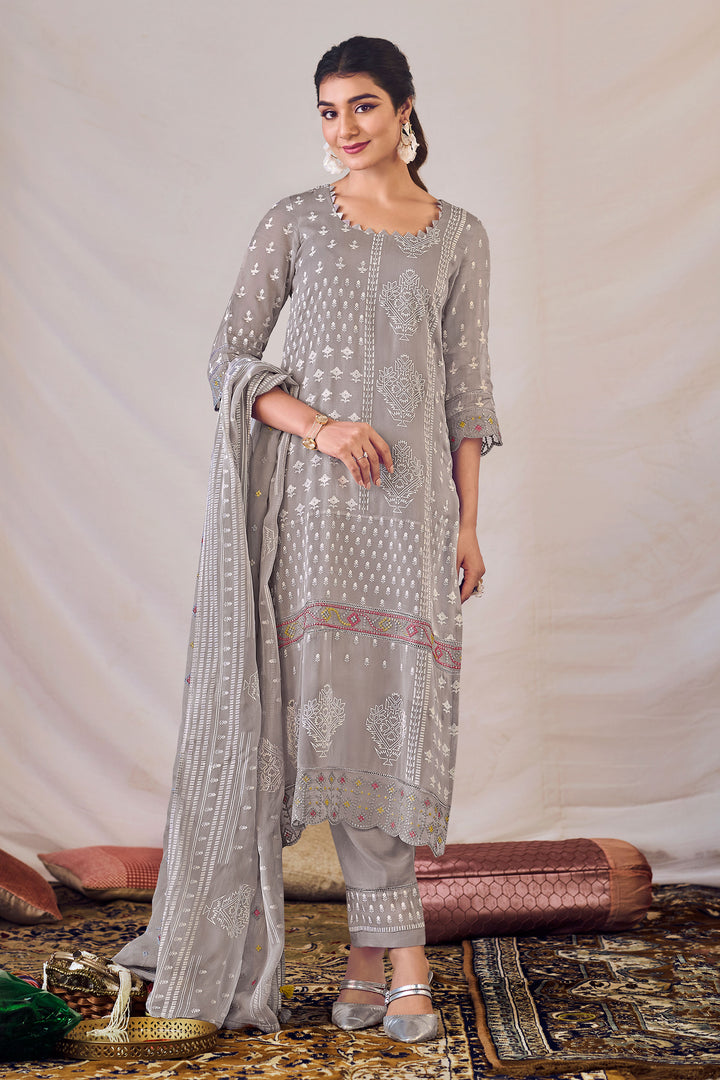 Pure Orgenza Suit In Grey Color
