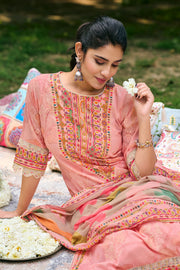 Daily Wear Premium Pink Cotton Embroidery Suit Set With Printed Dupatta