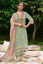 Load image into Gallery viewer, Elegant Sea Green Cotton Straight Cut Suit With Printed Dupatta
