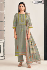 Load image into Gallery viewer, Women’S Ethnic Cotton Grey Suit With Printed Bottom And Fancy Dupatta