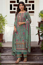Load image into Gallery viewer, Pure Premium Corduroy Digital Print Casual Salwar Kameez In Cyan Color