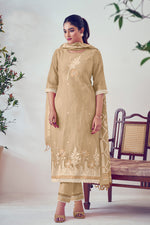 Load image into Gallery viewer, Beige Color South Cotton Top Dyed Jacquard Long Straight Cut Dress