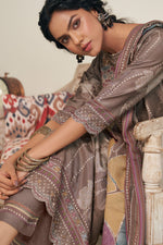 Load image into Gallery viewer, Embroidery Digital Print Designer Long Salwar Kameez In Dark Brown Color