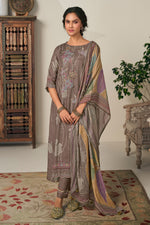 Load image into Gallery viewer, Embroidery Digital Print Designer Long Salwar Kameez In Dark Brown Color