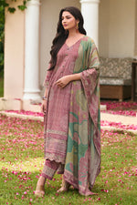 Load image into Gallery viewer, Pink Color Pure Premium Corduroy Digital Print Straight Cut Suit