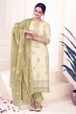 Load image into Gallery viewer, Beige Color Pure Cotton Embroidery With Block Print Long Dress
