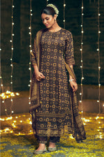 Load image into Gallery viewer, Brown Color Ajrak Print On Pure Modal Silk Salwar Suit With Hand Work