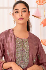 Load image into Gallery viewer, Pure Shimmer Jacquard Silk Digital Print Straight Cut Salwar Kameez